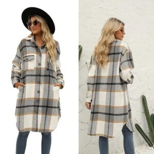 EUC SHEIN Checkered Pattern Trench Coat Size XL (Grey and White)